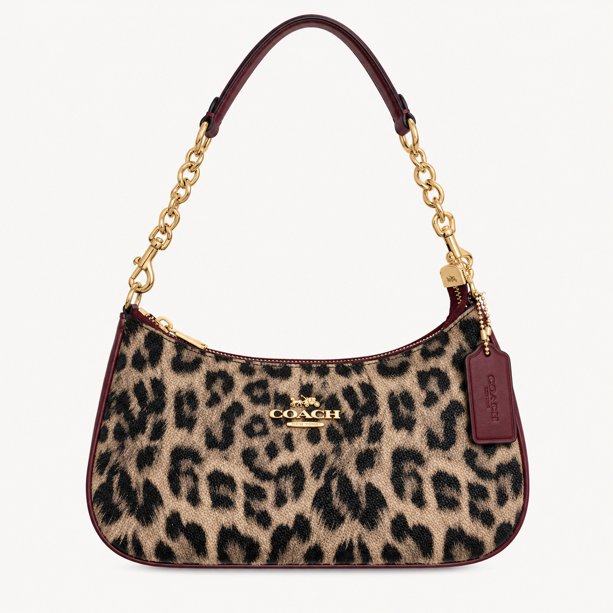 COACH Teri Signature Canvas Leather Leopard Burgundy print bag Style Purse, Gift for Her Christmas