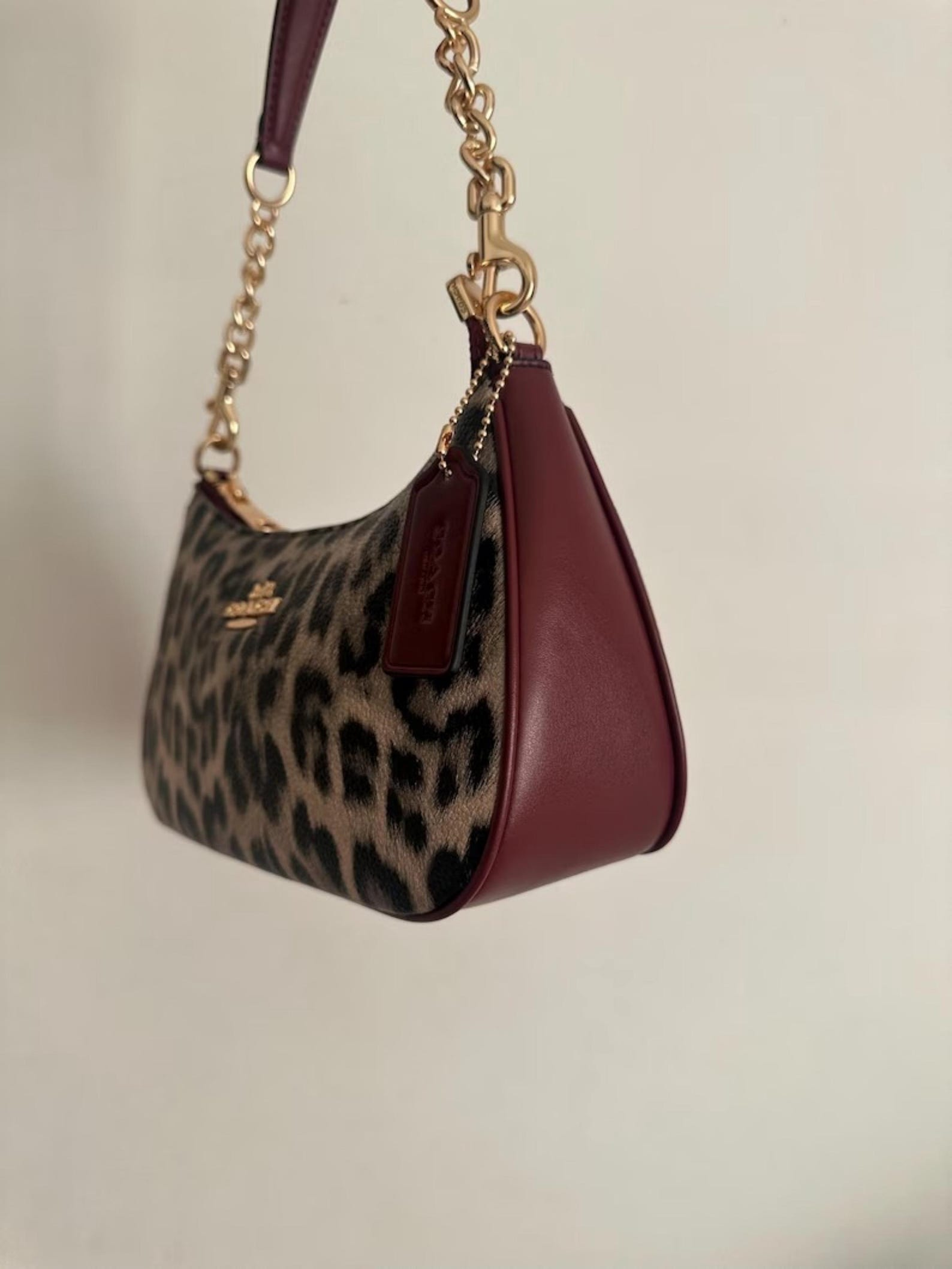 COACH Teri Signature Canvas Leather Leopard Burgundy print bag Style Purse, Gift for Her Christmas - Image 3