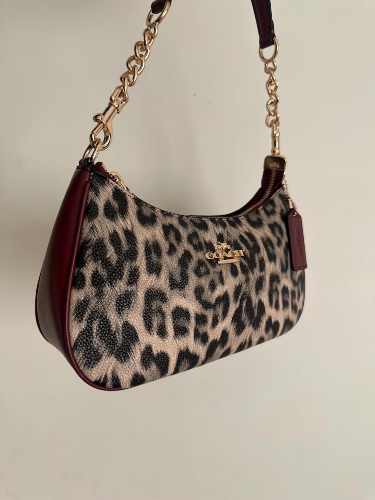COACH Teri Signature Canvas Leather Leopard Burgundy print bag Style Purse, Gift for Her Christmas - Image 4