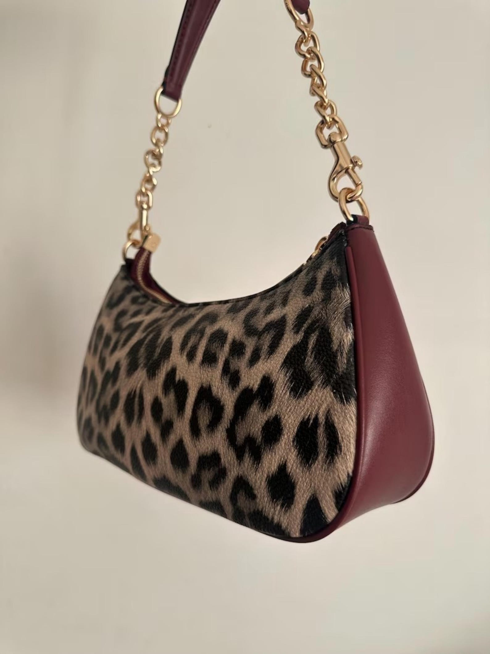 COACH Teri Signature Canvas Leather Leopard Burgundy print bag Style Purse, Gift for Her Christmas - Image 2