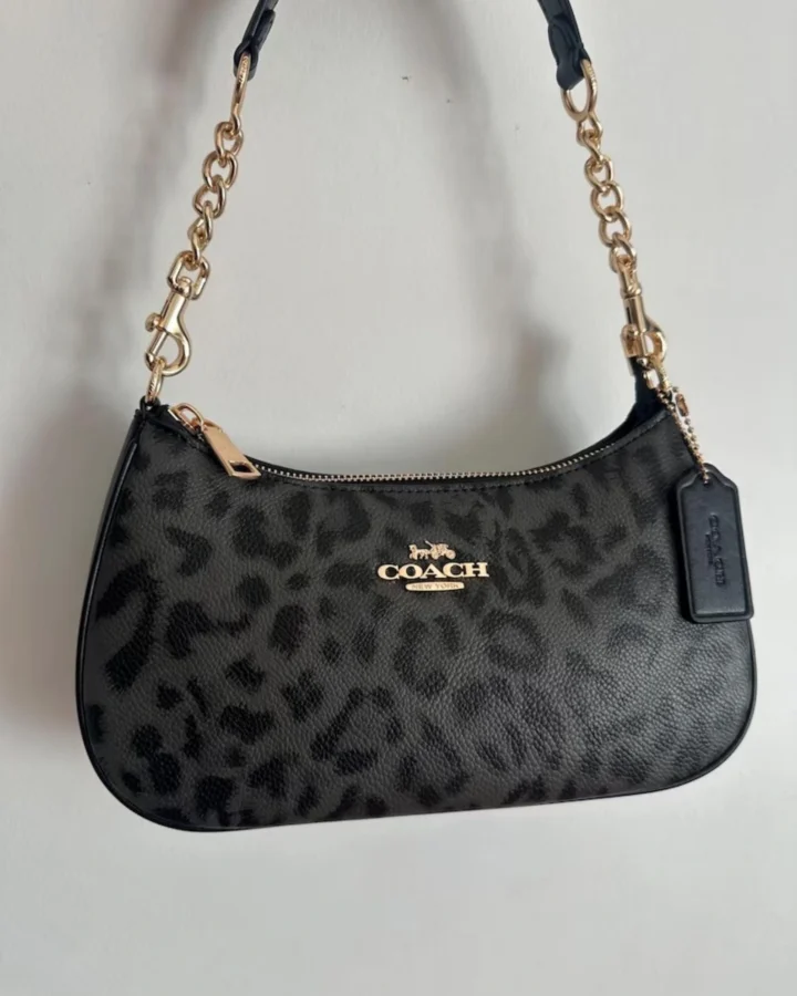 COACH Teri Signature Canvas Leather Leopard black print bag Style Purse, Gift for Her